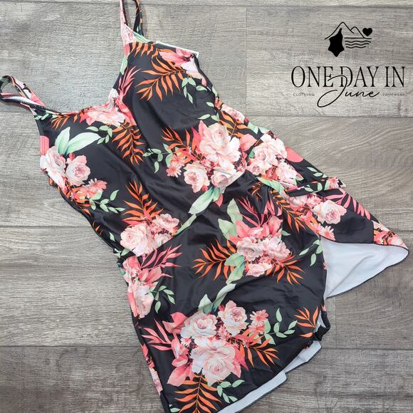 Eomenie Floral Swimdress One Piece Swimsuit Size L - Picture 3 of 8